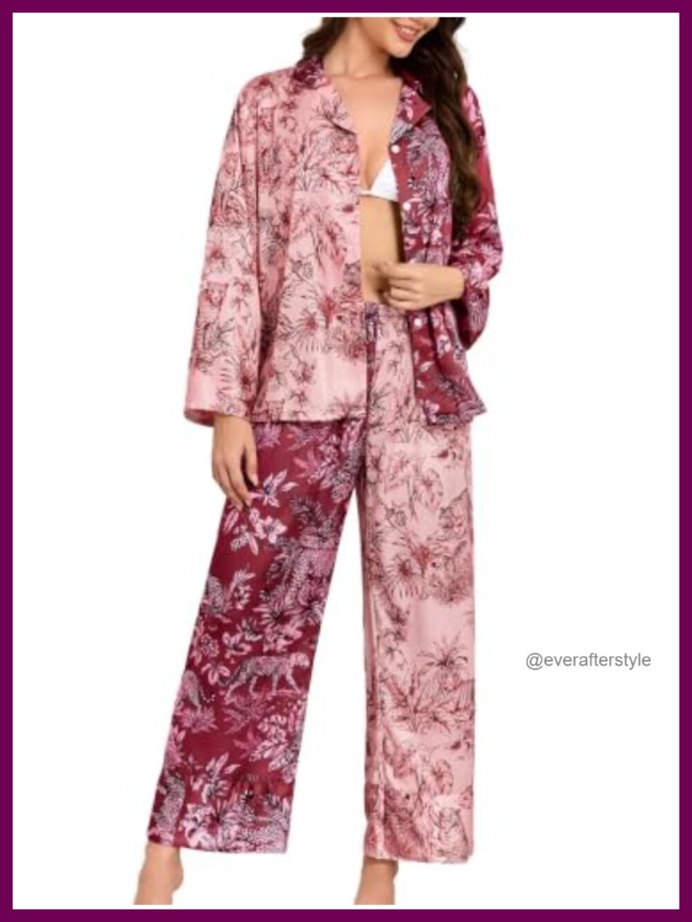 Satin Pajama Set Long Sleeve Button Down Sleepwear